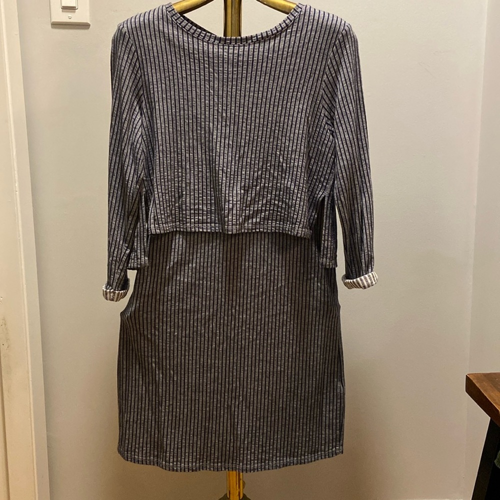 TOPSHOP Blue Striped Overlay Mini Dress / Size 6
